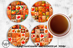 Fall patchwork round coaster sublimation designs, Autumn png Product Image 1