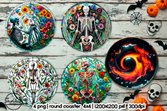 Skeleton round coaster png, Halloween sublimation design Product Image 1