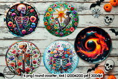 Skeleton round coaster png, Halloween sublimation design Product Image 1