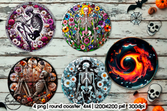 Skeleton round coaster png, Halloween sublimation design Product Image 1