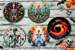 Skeleton round coaster png, Halloween sublimation design Product Image 1