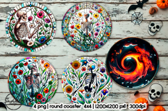 Skeleton round coaster png, Halloween sublimation design Product Image 1