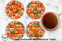 Fall patchwork round coaster sublimation designs Product Image 1