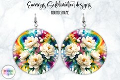 Peony Earrings Sublimation | Round Earrings PNG | Flowers Product Image 1