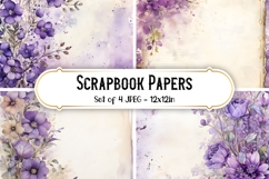 4 Shabby Chic Purple Floral Scrapbook Paper Backgrounds