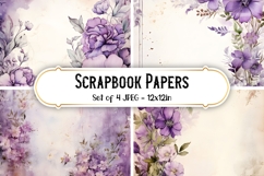 4 Shabby Chic Purple Floral Scrapbook Paper Backgrounds