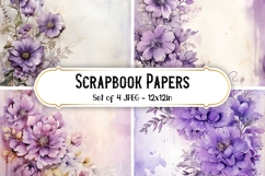 4 Shabby Chic Purple Floral Scrapbook Paper Backgrounds