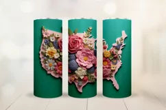 3d sublimation tumbler wrap - USA outline map with flowers Product Image 5