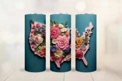 3d sublimation tumbler wrap - USA outline map with flowers Product Image 3