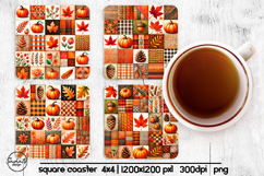 Fall patchwork square coaster sublimation designs Product Image 1