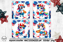 4th of july square coaster sublimation design, Unicorn png Product Image 1