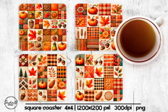 Fall patchwork square coaster sublimation designs Product Image 1