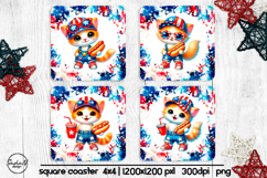 4th of july square coaster sublimation design, Cat png Product Image 1