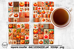 Fall patchwork square coaster sublimation designs Product Image 1