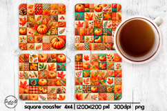 Fall patchwork square coaster sublimation designs Product Image 1