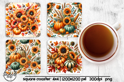 Fall pumpkin square coaster sublimation designs Product Image 1
