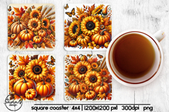 Fall pumpkin square coaster sublimation designs Product Image 1
