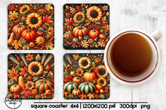 Fall pumpkin square coaster sublimation designs Product Image 1