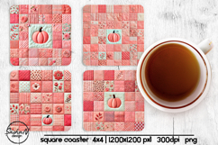 Pink fall patchwork square coaster sublimation designs Product Image 1