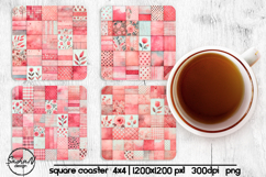 Watercolor pink patchwork square coaster sublimation designs Product Image 1