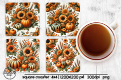 Fall pumpkin square coaster sublimation designs Product Image 1