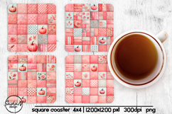 Pink fall patchwork square coaster sublimation designs Product Image 1