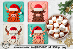Christmas highland cow square coaster sublimation designs Product Image 1