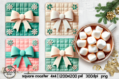 Christmas bow square coaster sublimation designs Product Image 1
