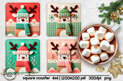 Christmas reindeer square coaster sublimation designs Product Image 1