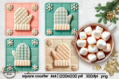 Mitten patchwork square coaster sublimation designs Product Image 1