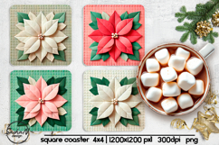 Christmas poinsettia square coaster sublimation designs Product Image 1
