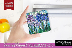 Stained Glass Magnet Sublimation - Flowers Square Magnet PNG Product Image 1