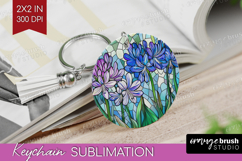 Stained Glass Keychain PNG - Flowers Keychain Sublimation Product Image 1