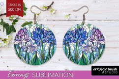 Stained Glass Round Earrings - Flowers PNG Sublimation Product Image 1