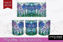 Stained Glass Mug Wrap - Flowers Mug PNG Sublimation Product Image 1