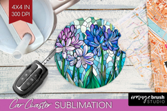 Stained Glass Car Coaster - Flowers Coaster PNG Sublimation Product Image 1