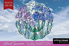 Stained Glass Wind Spinner Sublimation PNG - Flowers Round Product Image 1
