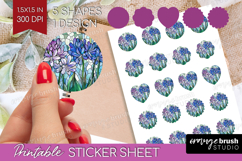 Stained Glass Round Sticker - Flowers Printable Sticker Product Image 1