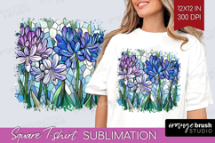 Stained Glass Square Tshirt Background - Flowers PNG Product Image 1