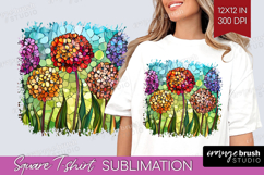 Stained Glass Square Tshirt Background - Flowers PNG Product Image 1