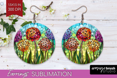 Stained Glass Round Earrings - Flowers PNG Sublimation Product Image 1