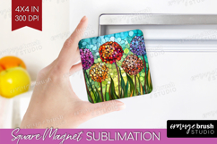 Stained Glass Magnet Sublimation - Flowers Square Magnet PNG Product Image 1