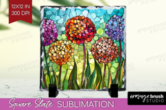 Stained Glass Slate PNG - Flowers Square Slate Sublimation Product Image 1
