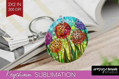 Stained Glass Keychain PNG - Flowers Keychain Sublimation Product Image 1