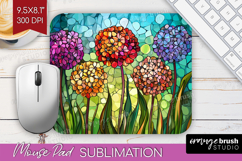 Stained Glass Mouse Pad Sublimation - Flowers Mousepad PNG Product Image 1