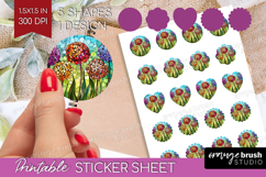 Stained Glass Round Sticker - Flowers Printable Sticker Product Image 1