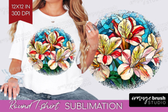 Stained Glass Round Tshirt Background - Flowers PNG Product Image 1