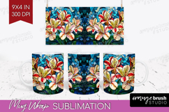Stained Glass Mug Wrap - Flowers Mug PNG Sublimation Product Image 1
