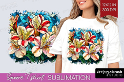 Stained Glass Square Tshirt Background - Flowers PNG Product Image 1