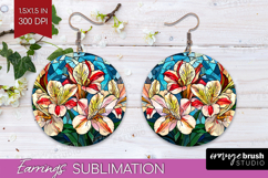 Stained Glass Round Earrings - Flowers PNG Sublimation Product Image 1